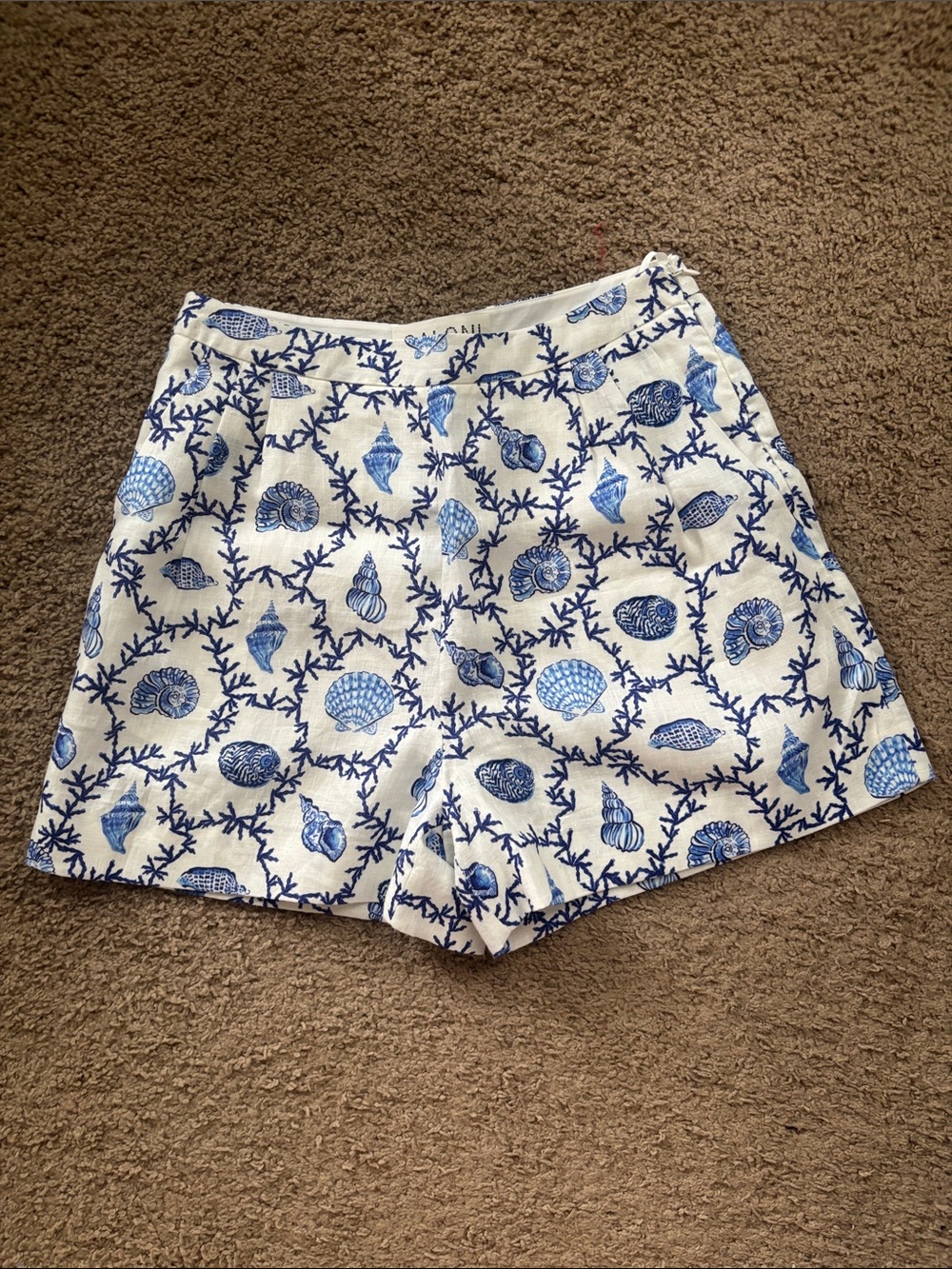 Saloni Wide Tailored High Waist Coral Print Blue and White Casual Short Sz 4